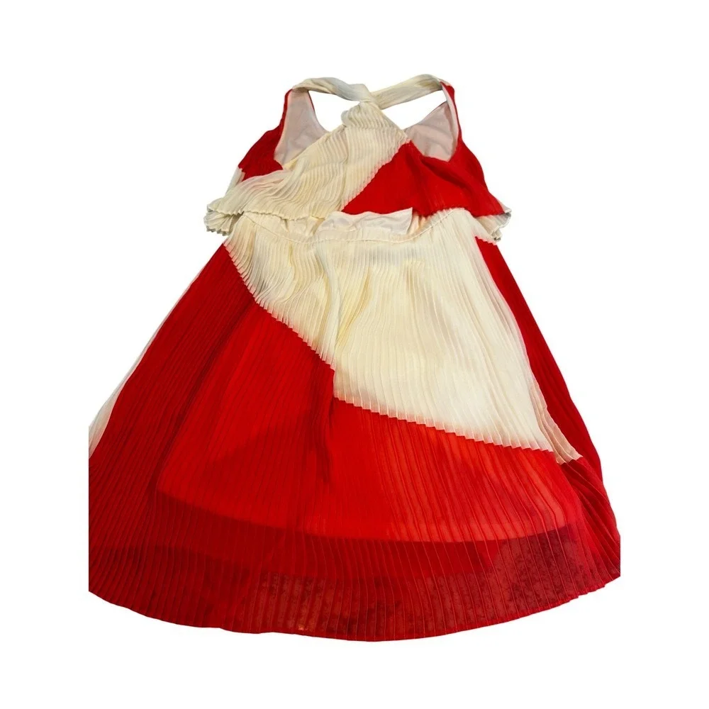 Aryn K Red Ivory Pleated Colorblock Midi Dress Sleeveless Tiered AD-7646-A M‎